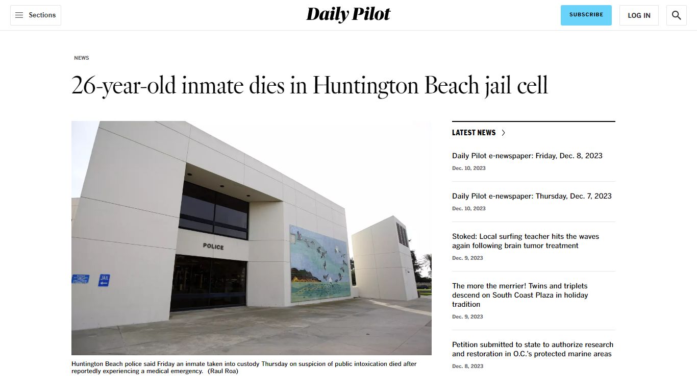 26-year-old inmate dies in Huntington Beach jail cell